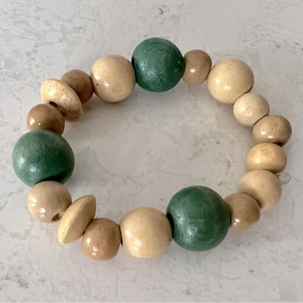 *3/$20* Boho wooden red, green and tan beaded bracelets- set of 3